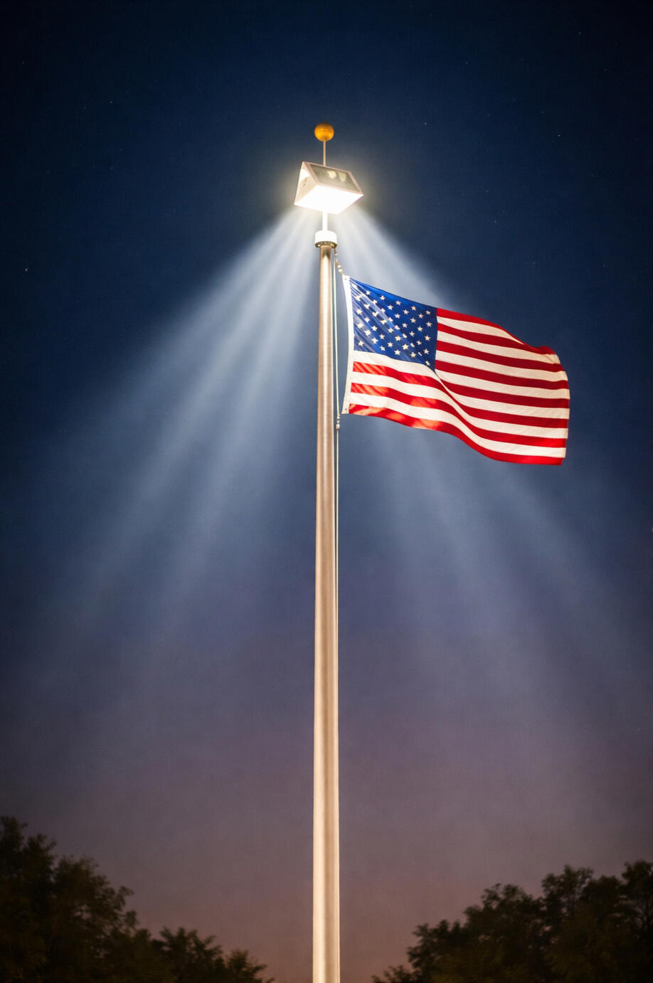 solar flag pole light illuminating american flag